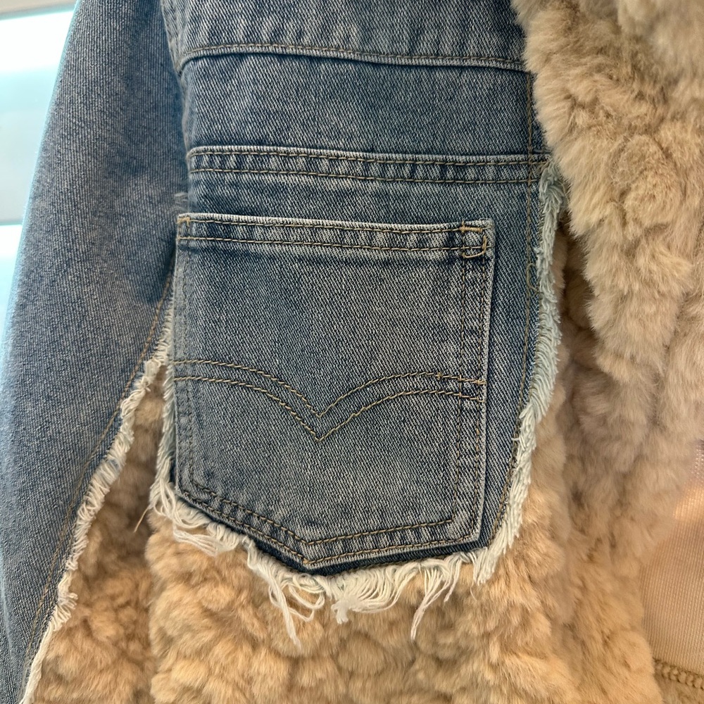 Fashion Nova Light Blue Denim Jacket with Tan Faux Fur - Picture 7 of 12